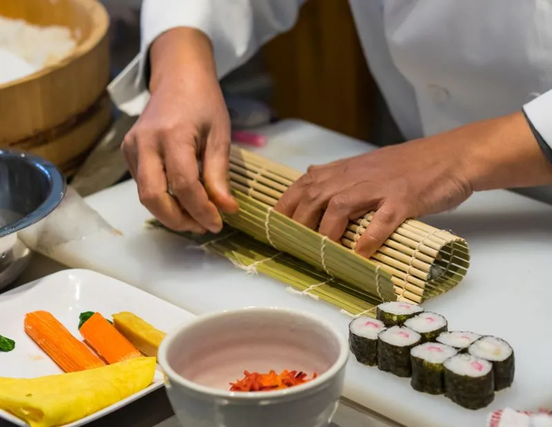 A collage of historical photos displaying the evolution of Sushi