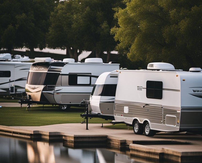 RV parked with waterfront view in Waco