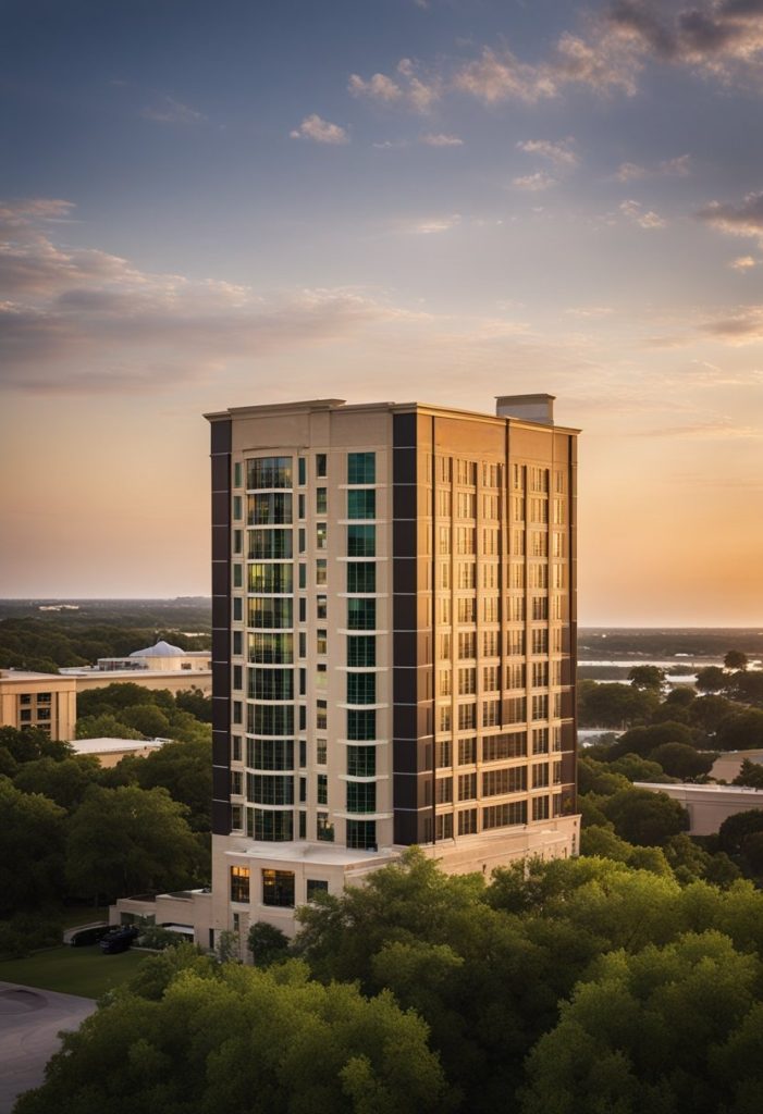 Exterior view of the Hilton Waco hotel showcasing its modern architecture and inviting ambiance