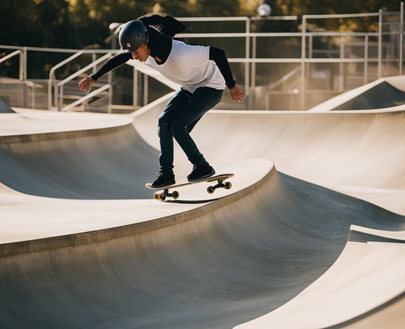 Skateboarders enjoying the ramps and rails at a popular skate park in Waco, Texas.