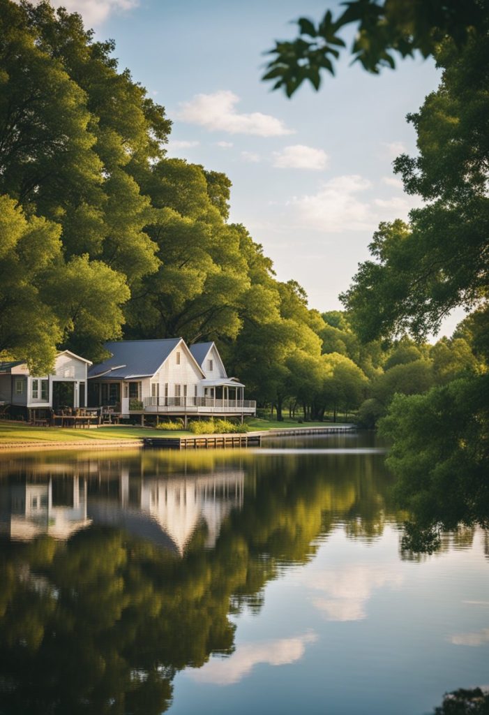 Family-Friendly Vacation Rentals in Waco: Serene riverfront with cozy accommodations nestled among lush trees and a tranquil waterway