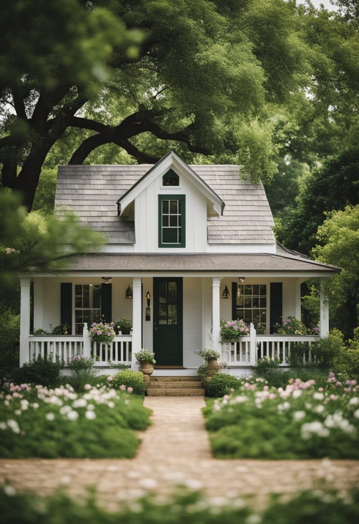 Charming cottage on a small farm in Waco, surrounded by lush greenery and blooming flowers. Where to Stay in Waco This Summer 2024