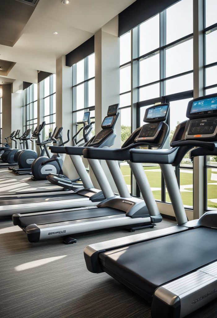 A bright and spacious fitness center at SpringHill Suites Waco, featuring modern equipment and large windows with natural light
