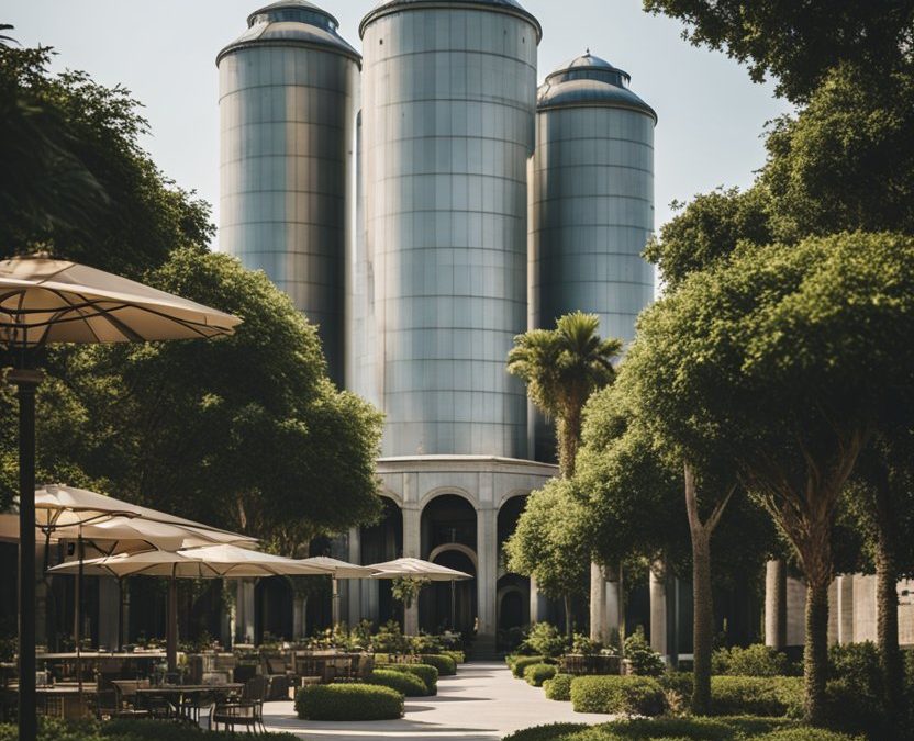 Exterior view from a luxurious hotel with lush green surroundings near Magnolia Silos.
