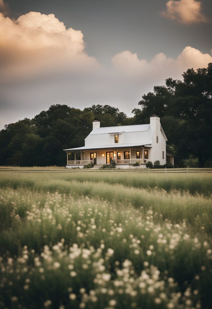 A modern farm house sits on a hill 9 miles from Magnolia Vacation Rentals near downtown Waco