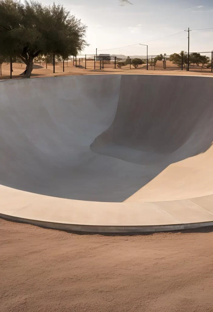 In-ground bowls and ramps at Sul Ross Skate Park in Waco, Texas.