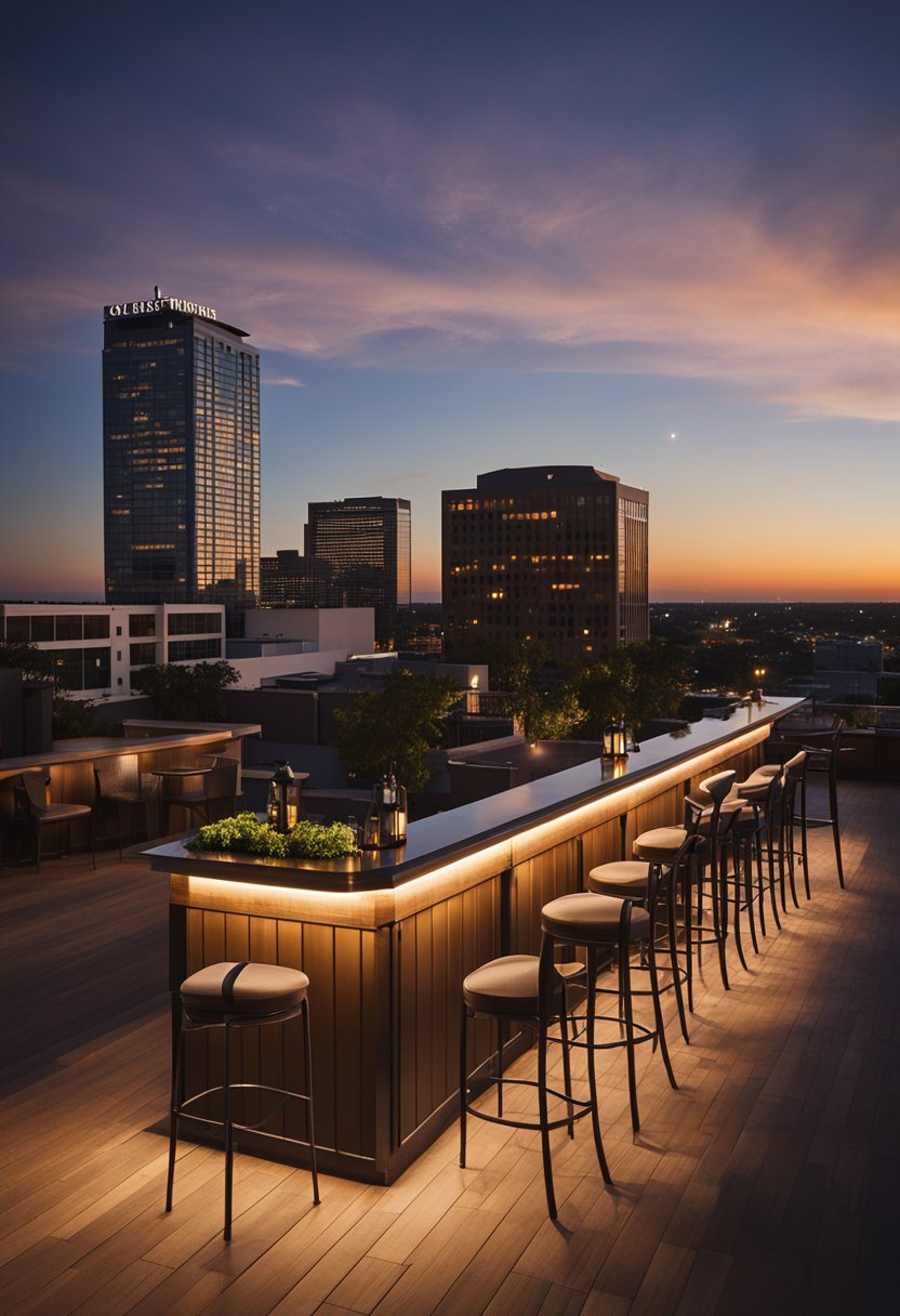 The bustling rooftop bars of Hilton Waco offer panoramic city views and stylish accommodations