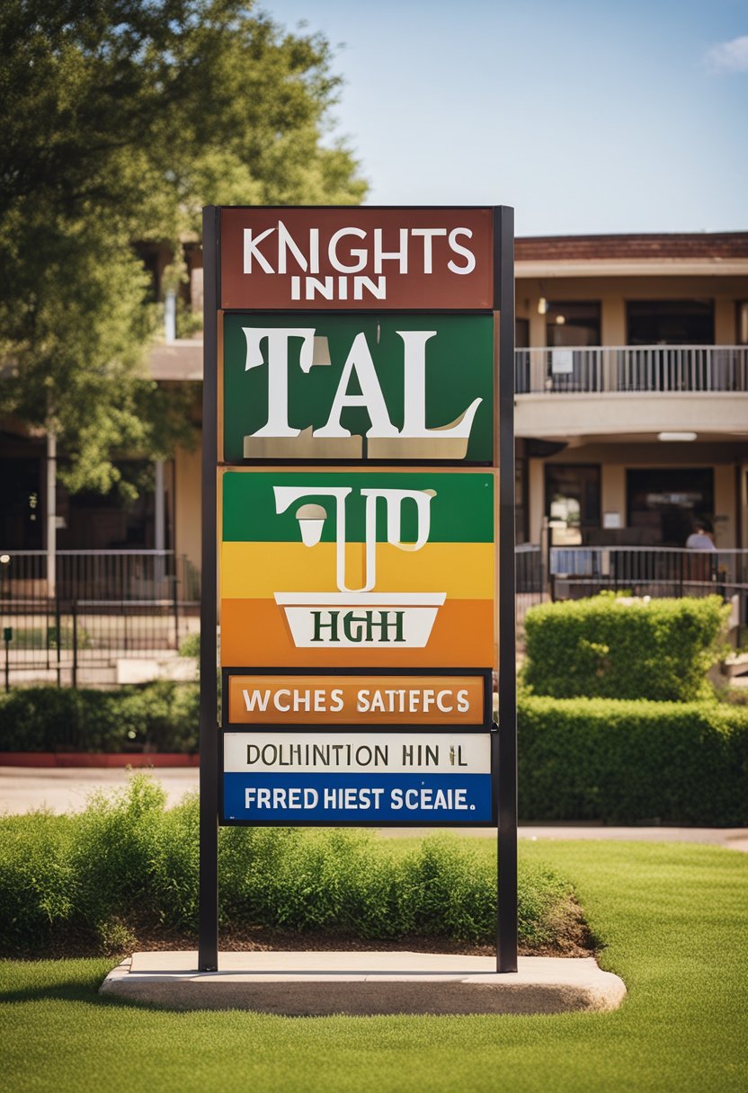 A colorful sign stands tall outside Knights Inn Franklin Ave Waco, with budget-friendly hotels in Waco written in bold letters