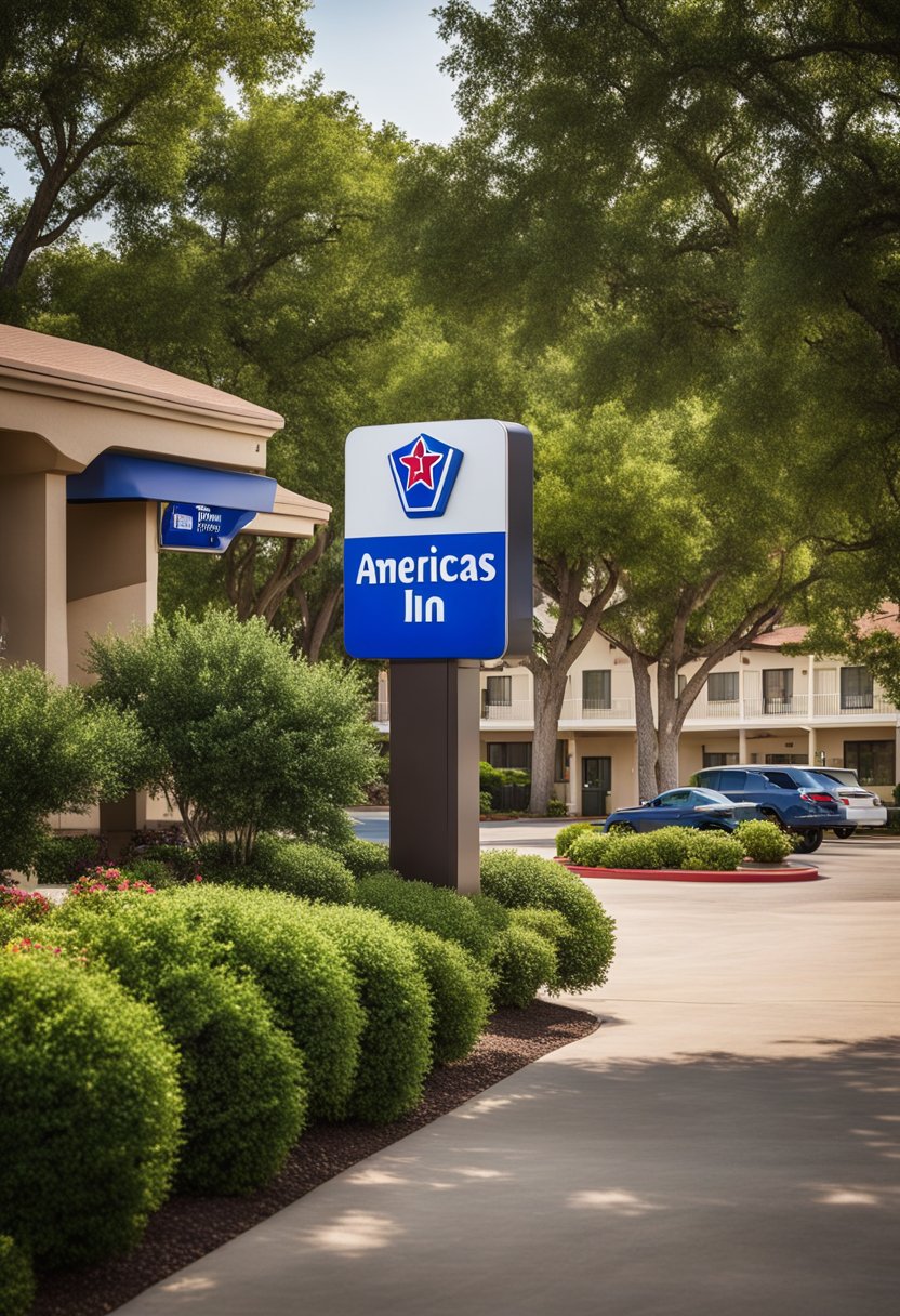 The exterior of Americas Best Value Inn Waco, with a welcoming entrance, parking lot, and surrounding greenery