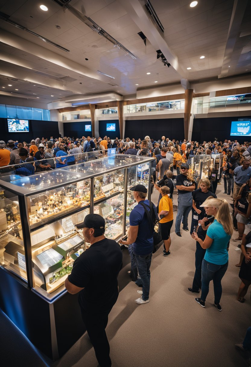 A crowd gathers around the Texas Sports Hall of Fame, engaging in various activities and events, showcasing the strong sense of community involvement