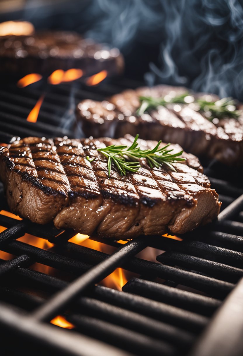 A sizzling steak on a hot grill at Saltgrass Steak House in Waco