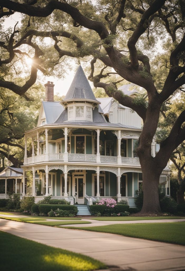 A charming Victorian-style house with a wrap-around porch and blooming magnolia trees, nestled in a quaint neighborhood in Waco. Experience one of the Top 10 Places to Stay in Waco: Cozy Stays for Your Next Visit.