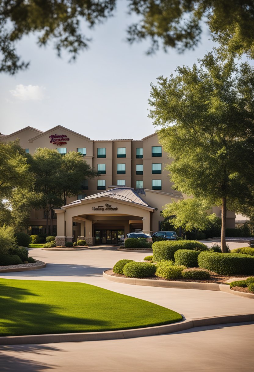 The Hampton Inn & Suites Waco-South is surrounded by lush greenery and a nearby golf course, creating a serene and picturesque setting for guests