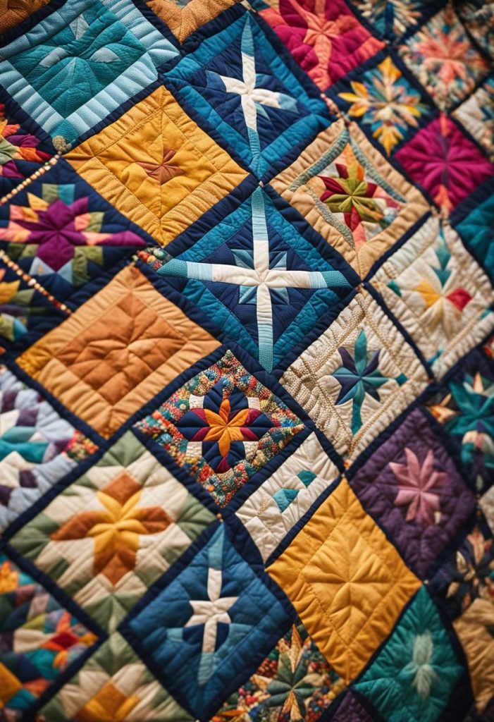 A display of intricate quilts from the Historic Waco Foundation collection fills the museum space with vibrant colors and detailed stitching