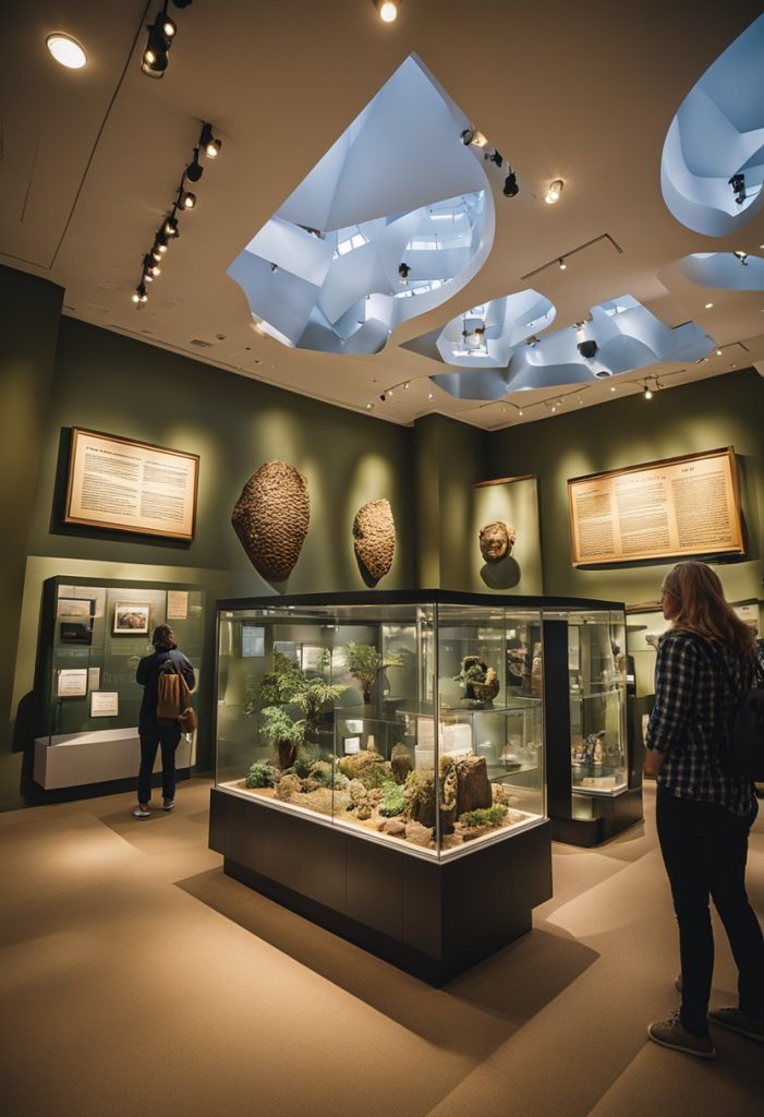Visitors exploring diverse exhibits at Waco museums, surrounded by artifacts and interactive displays