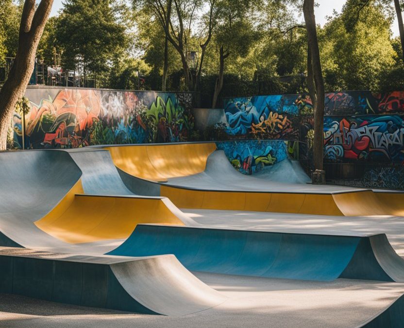 Sul Ross Skate Park, Waco, featuring ramps, stairs, and bowls.
