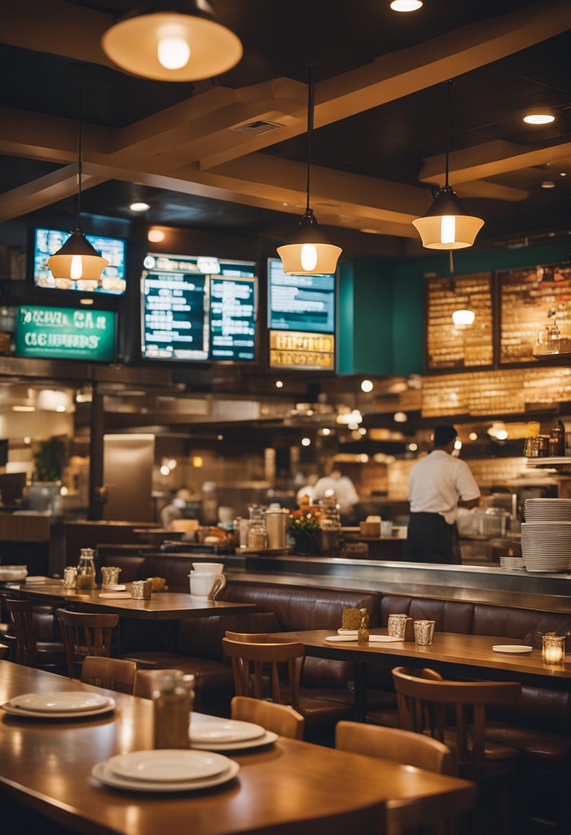 The bustling atmosphere of Cathay House Ethnic Restaurants in Waco, with colorful decor, steaming pots, and diners enjoying their meals