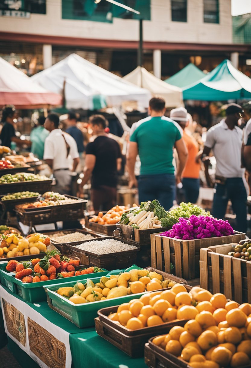 A vibrant street market with diverse vendors and colorful displays representing various cultures in Waco, Texas