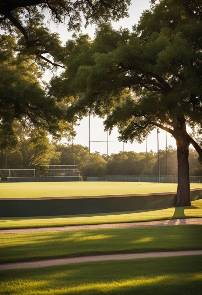 This feature well-maintained fields, bleachers, and lighting for evening games. Surrounding trees provide shade and a scenic backdrop