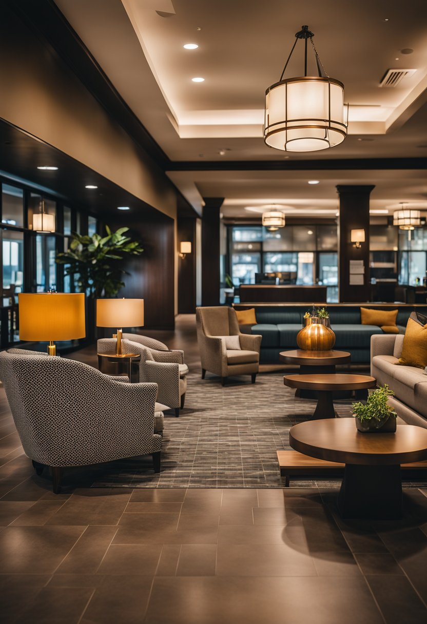 A cozy lobby with modern furnishings and warm lighting at Comfort Suites Waco North Boutique Hotels