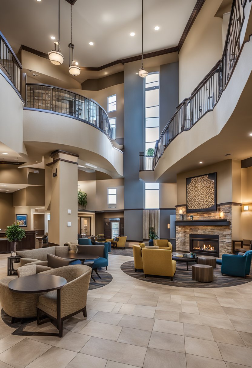 The Hotel 1928 in Waco features a grand facade with ornate detailing, surrounded by lush landscaping and a welcoming entrance