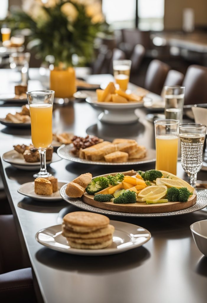 A table set with a variety of refreshments and dining options at Candlewood Suites Waco