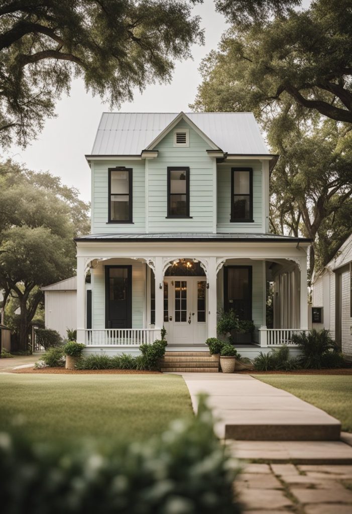 The Halet House vacation rentals near Magnolia Market in Waco exude charm with their quaint exterior and inviting front porch