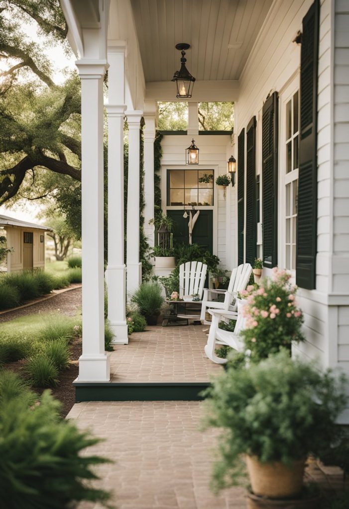 A cozy retreat, boasting a charming exterior and a welcoming front porch. The surrounding area is a haven of tranquility, adorned with lush greenery and vibrant blooms, offering a serene and inviting ambiance