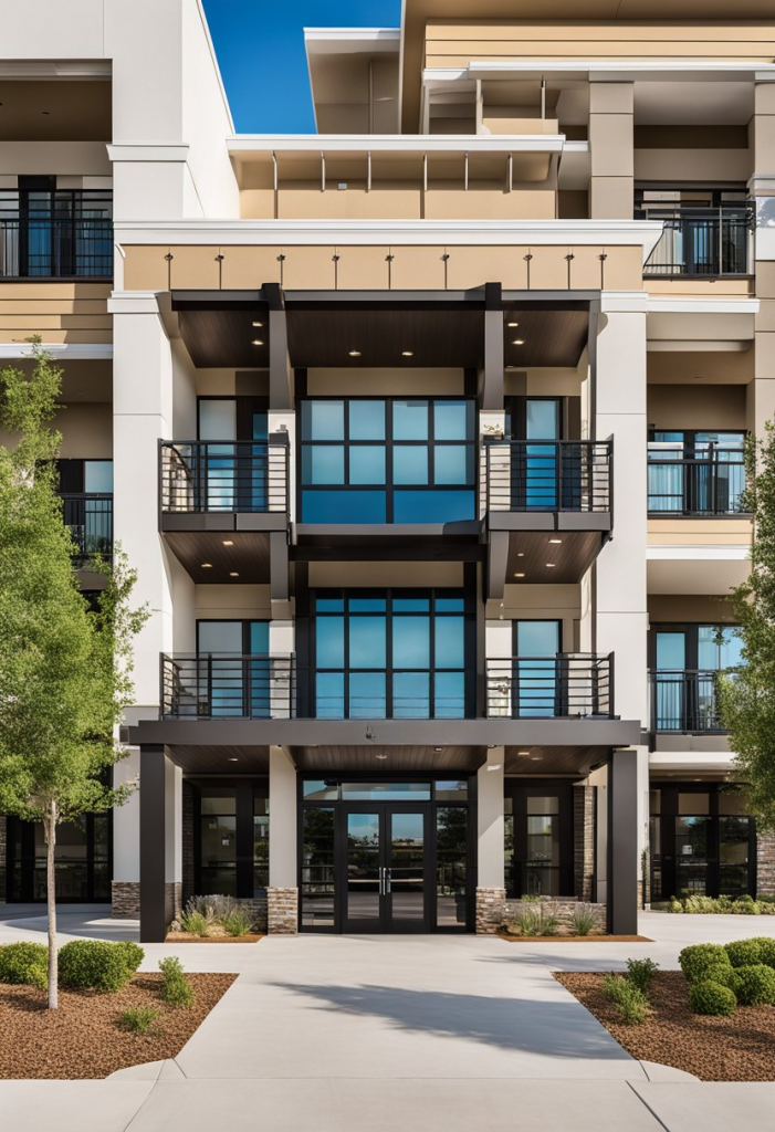 The TownePlace Suites by Marriott Waco South is easily accessible, with a well-lit entrance and parking lot. The building features a modern design with clean lines and a welcoming atmosphere