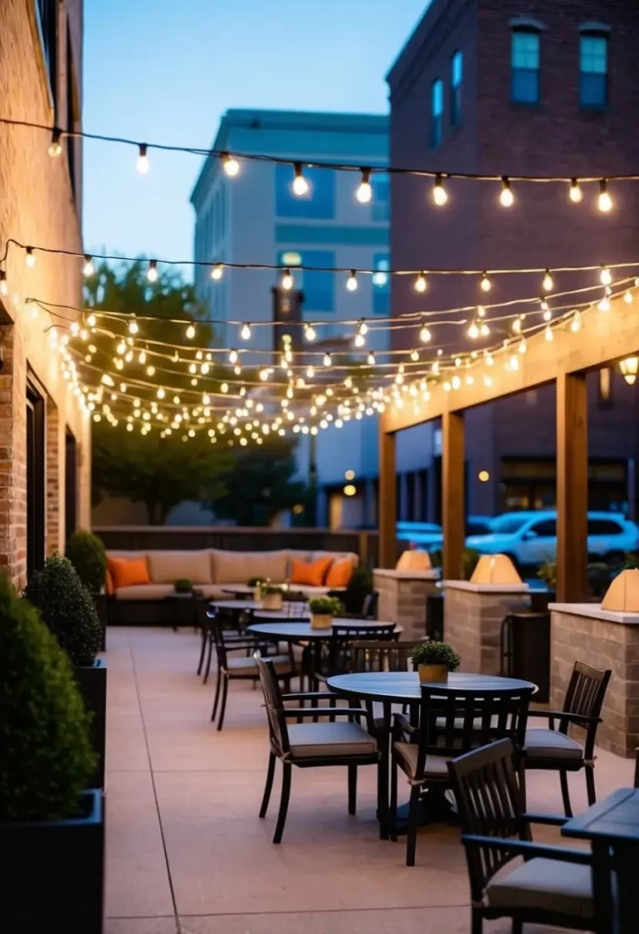 Guest Experience: 1700 South 2nd in WacoA bustling outdoor patio with string lights and cozy seating at Guest Experience 1700 South 2nd in Waco