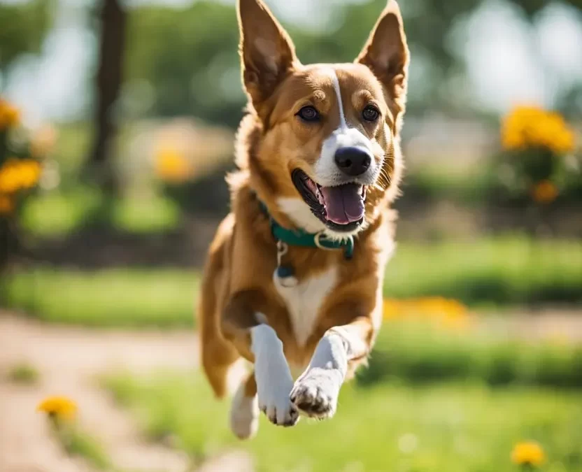 Dog running energetically at Hot Dog Park in Waco