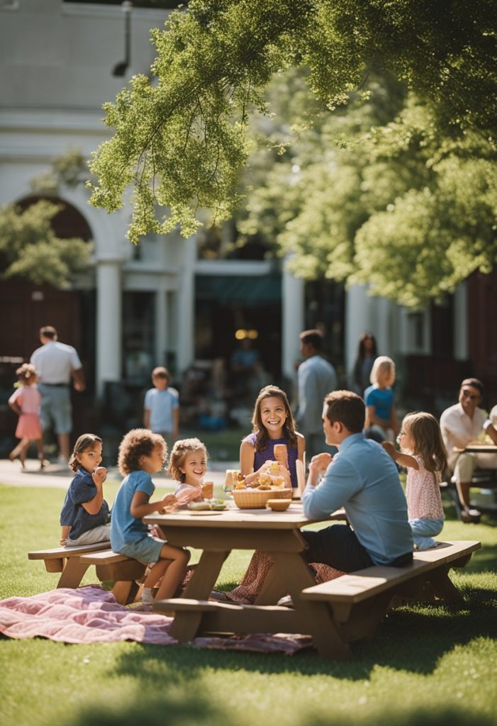 Families enjoying a picnic at Cameron Park, children playing at the Mayborn Museum, and parents and kids exploring the Dr. Pepper Museum