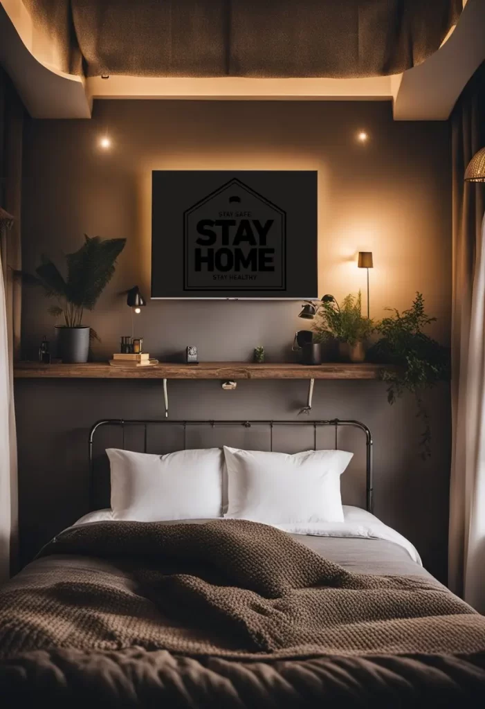 Cozy bedroom with ‘STAY HOME’ wall art, overnight-stay-near-the-silos-waco Amenities and Services