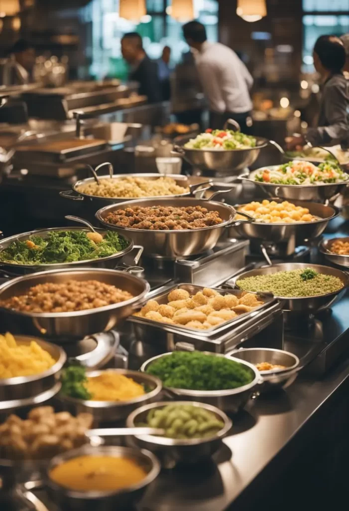 A variety of freshly prepared dishes displayed at the best Buffet in Waco, featuring an array of salads, meats, and side dishes in a warm, inviting atmosphere.