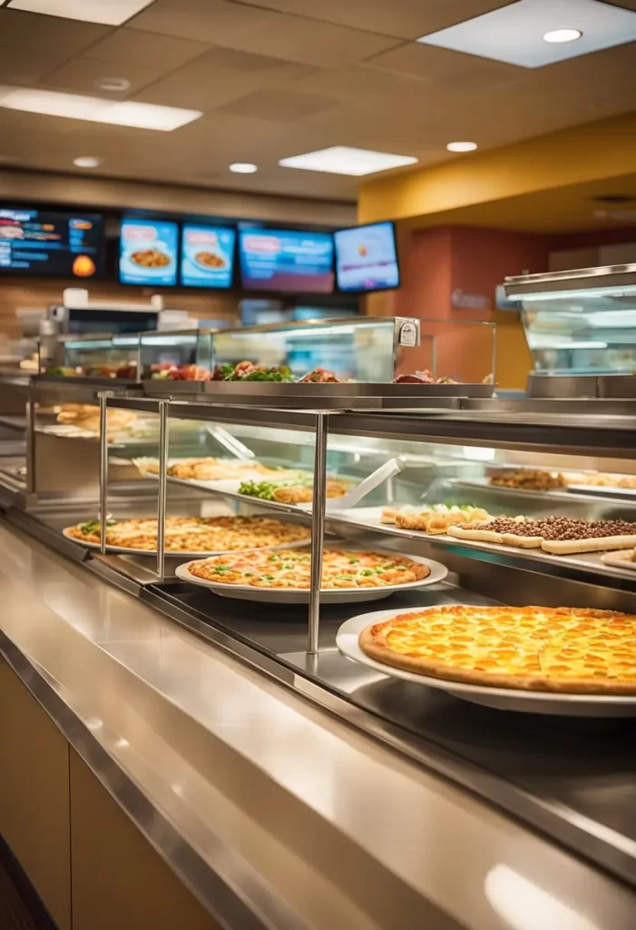 A variety of freshly prepared dishes on display at the best Buffet in Waco, featuring pizzas, salads, and desserts.