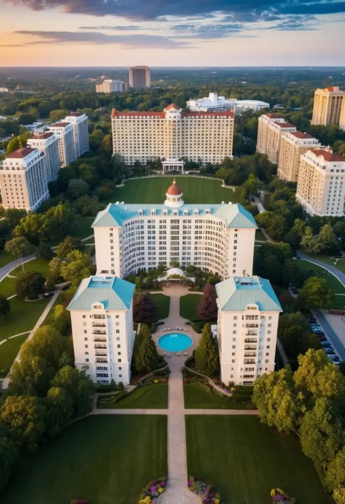 Top 10 Hotels near Council Acres Park: Aerial view of Council Acres Park with surrounding top hotels
 these are alt tag, make me caption and description make it seo optimized