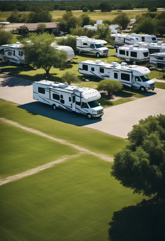 A sunny day at a well-maintained RV park in Waco, with spacious sites, full hook-ups, clean facilities, and recreational amenities - RV Parks with Full Amenities in Waco Texas.