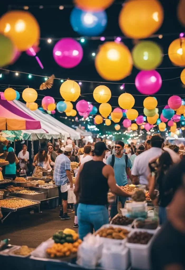 ultural Festivals in Waco, Texas: A vibrant festival scene with food vendors, live music, and colorful decorations in Waco, Texas.