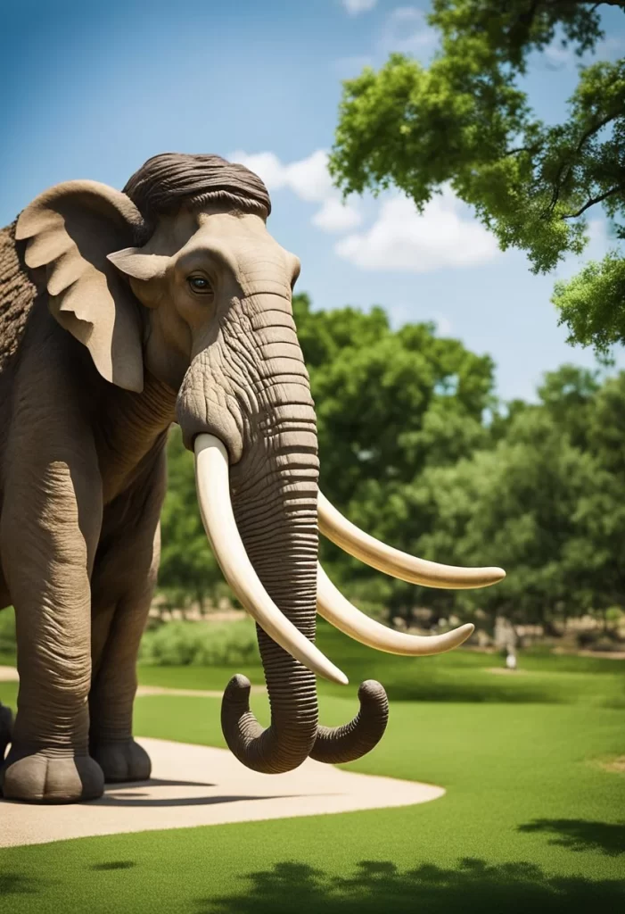 he Waco Mammoth National Monument, one of the Top Museums in Waco Texas, features a museum with life-sized replicas of mammoths and other prehistoric creatures in a lush, green setting.