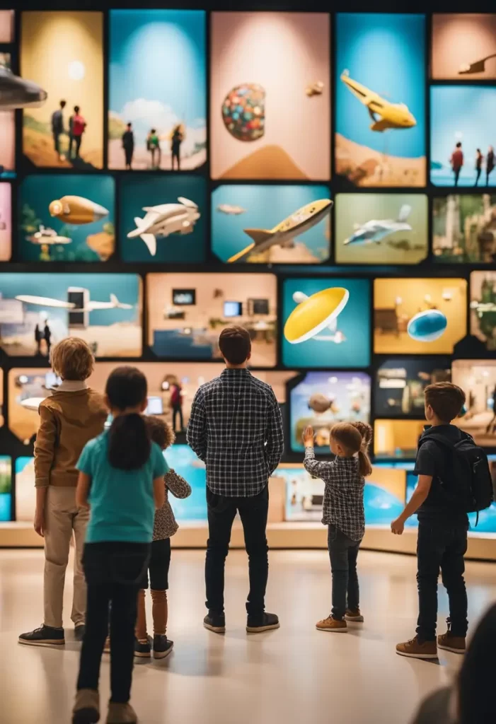 A group of children and adults explore interactive exhibits in a bright, spacious museum filled with colorful displays and hands-on activities at Family Friendly Museums in Waco.