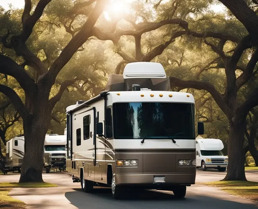 A serene RV park in Waco, Texas, with spacious lots, tree-lined streets, and recreational amenities like a swimming pool and picnic areas. Top 10 Long-Term RV Parks in Waco Texas