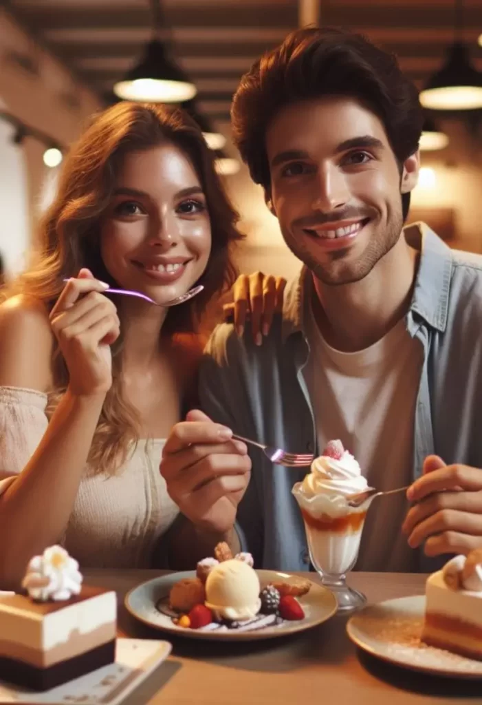 A sweet couple enjoying dessert during their Valentine's Day dinner in Waco, Texas.