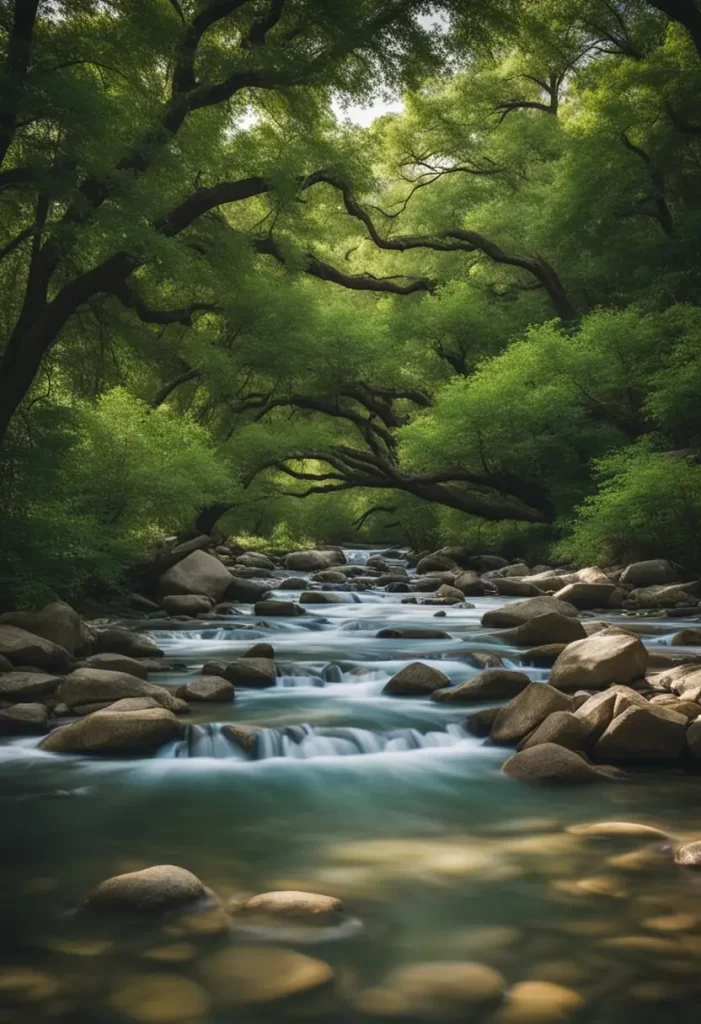 A serene river flowing through a lush landscape with diverse wildlife, highlighting the importance of clean water for all on World Water Day in Waco, Texas.