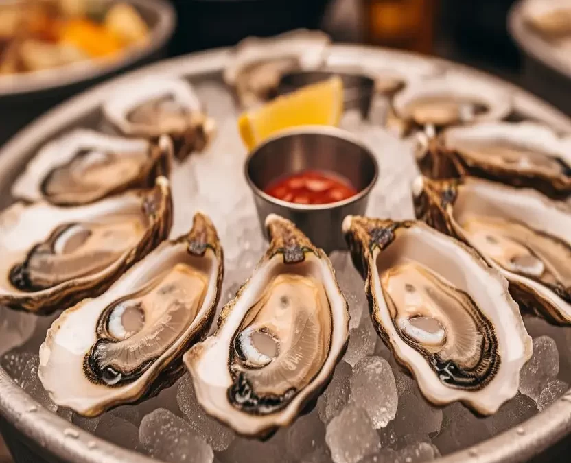 Freshly shucked oysters on ice with lemon for 'oysters in Waco, Texas