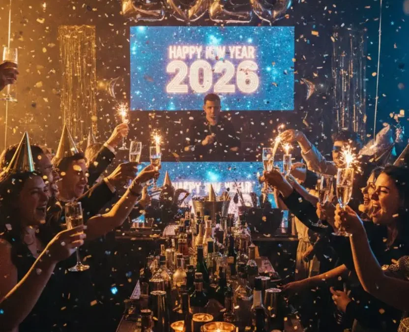 vibrant, crowded bar in Waco during a New Year’s Eve celebration